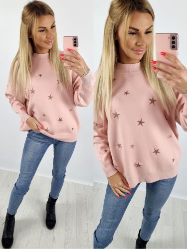 Sweter różowy gwiazdki  