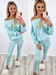 Komplet sweterkowy bluza na ramię + spodnie miętowy K89  