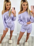 Komplet sweterkowy bluza na ramię + spodenki liliowy K110 
