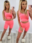 Komplet welurowy top + kolarzówki neon róż K115 