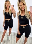Komplet dzianinowy top + kolarzówki naszywka czarny K121