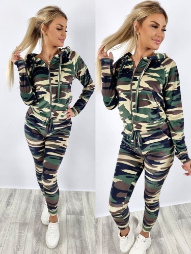 Dres welurowy bluza zamek + spodnie moro oliwka K137 