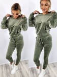 Dres welurowy bluza + spodnie oliwkowy K139   