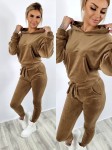 Dres welurowy bluza + spodnie karmelowy K139   