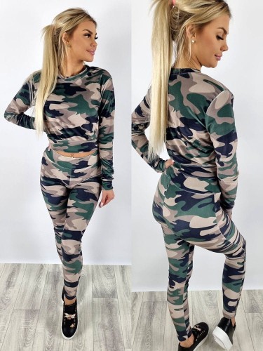 Komplet welurowy bluza + legginsy moro beżowe K143   