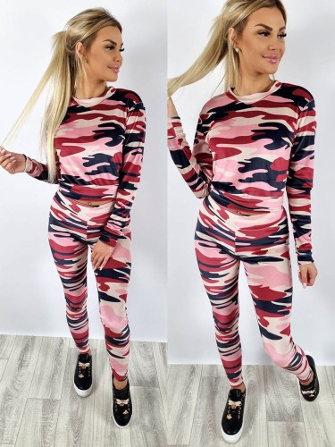 Komplet welurowy bluza + legginsy moro różowe K143  