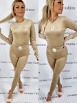 Komplet welurowy bluzka + legginsy beżowy LA K148 