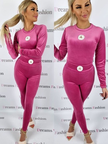 Komplet welurowy bluzka + legginsy różowy LA K148  