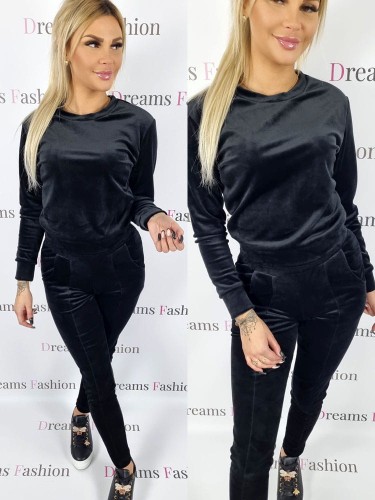 Komplet welurowy bluza + spodnie czarny K153