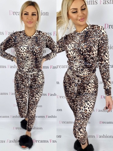 Komplet welurowy bluza + spodnie panterka K156  