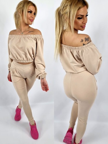 Komplet bawełniany bluza hiszpanka + spodnie kremowy K163  