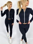 Komplet prążek bluza na zamek + legginsy czarny K170