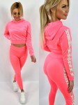 Komplet welurowy neon róż legginsy + bluza złoty lampas K175 
