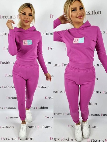Dres bawełniany bluza naszywka + spodnie jagodowy K184 