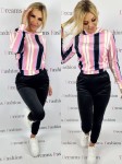 Dres welurowy bluza paski + spodnie czarne K191