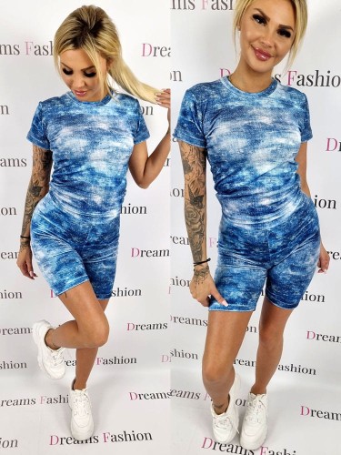 Komplet welurowy bluzka + spodenki kolarki jeans K193