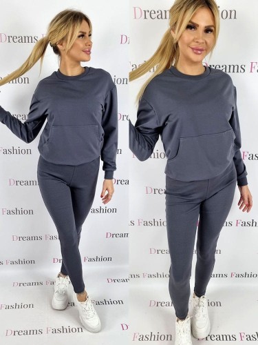 Komplet bluza + legginsy prążek grafitowy K05 