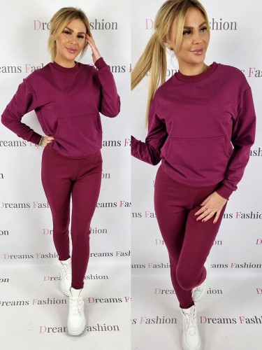 Komplet bluza + legginsy prążek bordowy K05