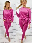 Komplet welurowy bluza na ramię + spodnie różowy K09 