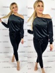 Komplet welurowy bluza na ramię + spodnie czarny K09