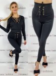 Komplet lycra bluza + legginsy wiązania czarny K24