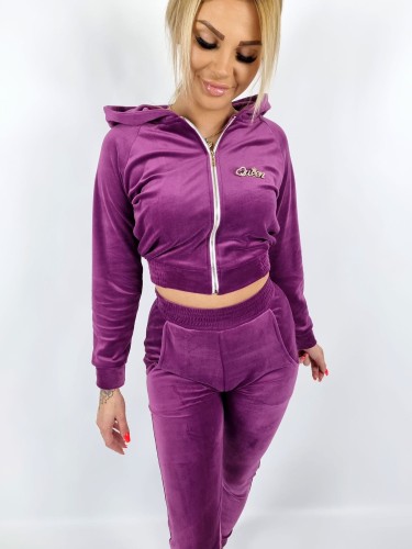 Dres welurowy bluza na zamek + spodnie queen fiolet K161  