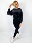 Dres welurowy bluza szeroka + spodnie czarny K180