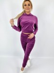 Dres welurowy bluza + spodnie lampas złoty fiolet K179 