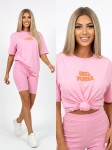 Komplet damski t-shirt kolarki różowy