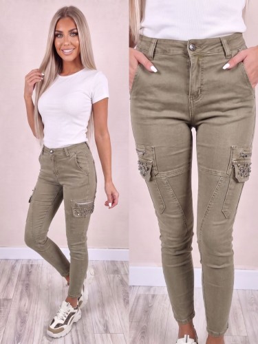 Spodnie jeans kieszenie cyrkonie Denim Fit