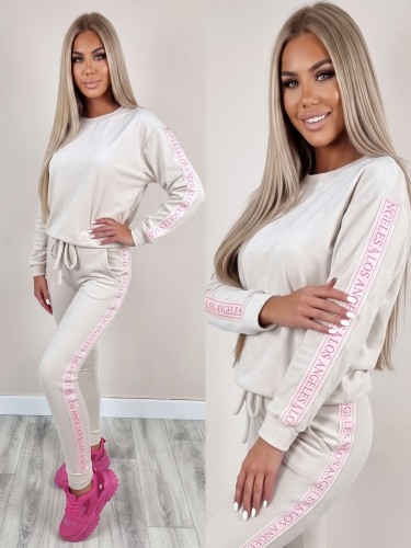Dres welurowy lampas los angeles kremowy K48   