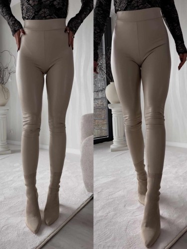 Legginsy LEATHER jasny beż