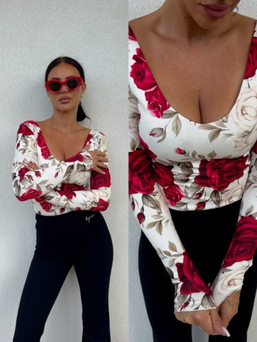 Bluzka VENEZIA print rose ecru
