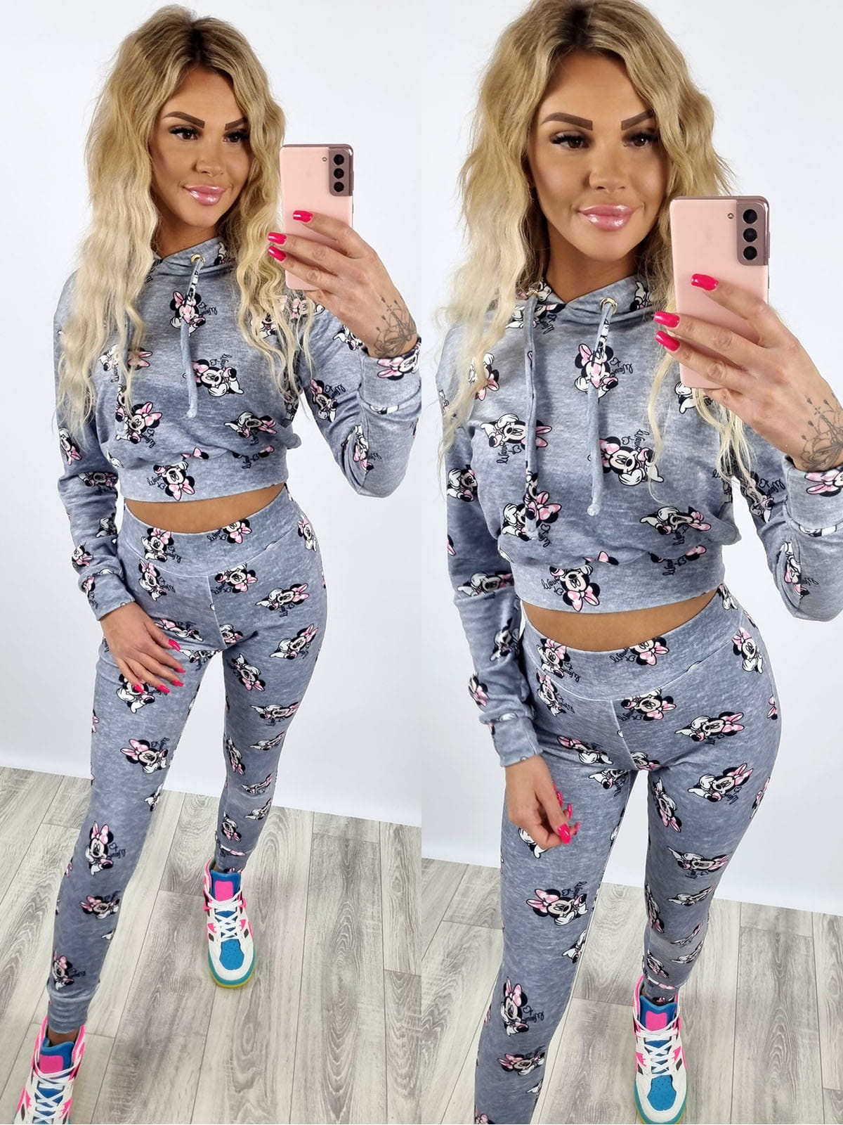 Dres welurowy bluza + spodnie Minnie ciemny szary K96