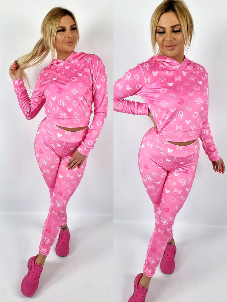 Komplet welurowy legginsy + bluza minnie DF róż K176
