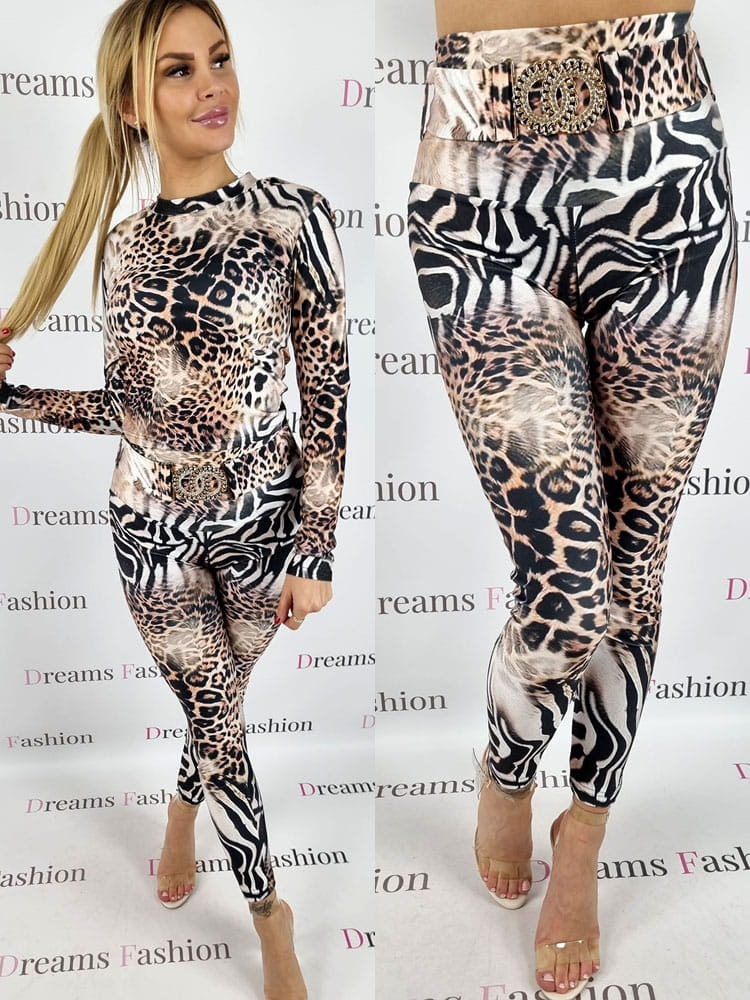 Komplet lycra bluzka + legginsy pasek wzór K19