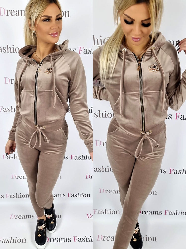 Dres welurowy bluza + spodnie mocca korona K147